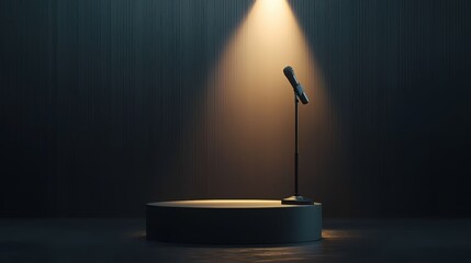 Aufkleber - Dramatic spotlight illuminates microphone on stage ready for performance or presentation
