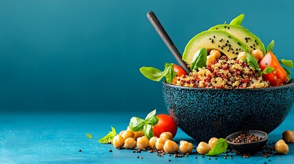 Aufkleber - Colorful Vegan Buddha Bowl with Quinoa Avocado Chickpeas and a Variety of Fresh Nutritious Vegetables   A Healthy Balanced Meal Packed with Vitamins Minerals and Plant Based Protein