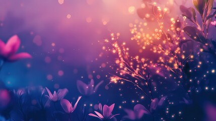 Aufkleber - Floral Dreamscape with Glowing Lights a Magical Garden Scene in Purple and Pink Hues