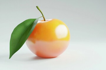 Poster - Glossy orange fruit with vibrant green leaf against a soft light background studio shot