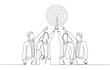 © Yossakorn - Continuous one line drawing of businesspeople pointing at target together, team business goal concept, single line art