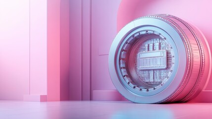 Poster - A futuristic, stylized wheel rests against a vibrant pink backdrop, showcasing intricate designs and a sleek, modern aesthetic.