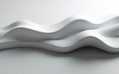 Poster - Smooth White Waves of Abstract Sculpture on Minimalist Background