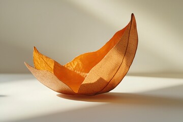 Aufkleber - Autumnal Still Life of a Single Dry Leaf Illuminated by Soft Light Casting Gentle Shadows