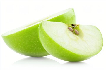 Aufkleber - Two Slices of Fresh Green Apple on a White Background Healthy Fruit Still Life Food