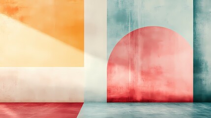 Poster - Abstract interior with geometric shapes in pastel colors creating a serene and modern space