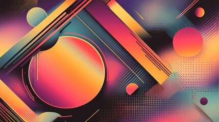 Fototapete - Abstract composition of colorful geometric shapes and lines creating a modern and vibrant design