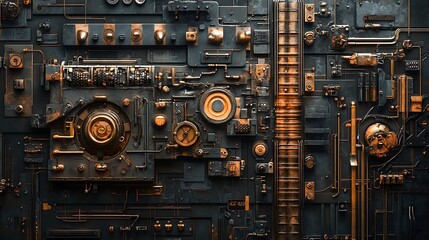 Wall Mural - Intricate Steampunk Machinery: A Darkly Golden Mechanical Masterpiece