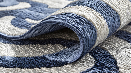 Poster - Blue and white rug featuring star design and floral elements on a light background