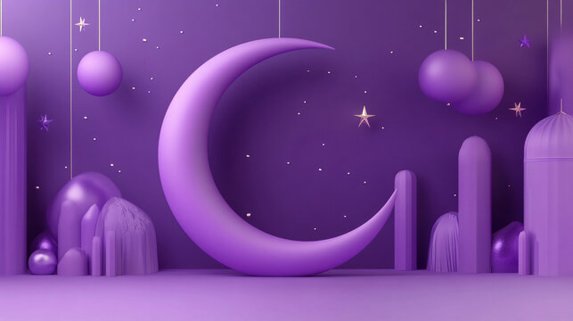 Crescent moon with copy space. Islamic banner background illustration.