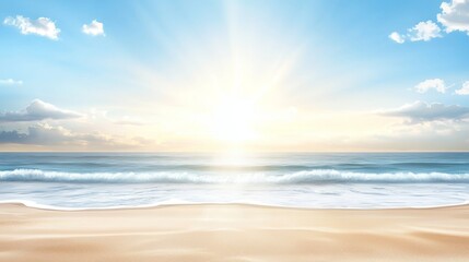 Wall Mural - Radiant sunshine bathes the tranquil ocean and sandy beach in golden light sunkissed