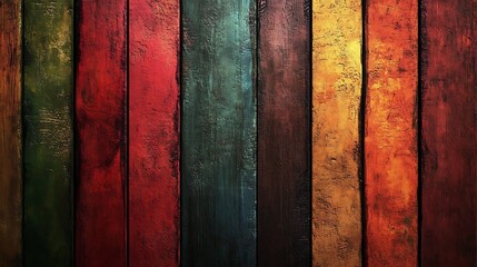 Wall Mural - Vibrant Hues of Painted Wood Planks: A Colorful Rustic Texture