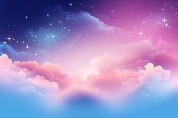 Poster - Ethereal Starlit Sky with Soft Pink and Blue Clouds Under a Starry Night, Perfect for Dreamy Backgrounds and Illustrations