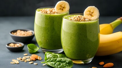 Aufkleber - Healthy and Delicious Vegan Protein Smoothie Made with Fresh Spinach Ripe Banana and Creamy Almond Milk   A Nutritious and Refreshing Beverage Perfect for a Balanced Breakfast or Energizing Snack