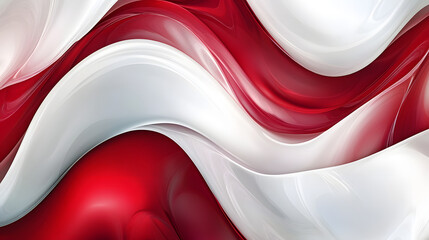 Poster - Red and white abstract background with dramatic glow and tulip elements in a modern composition