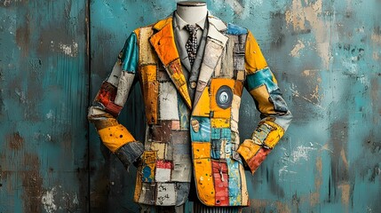 Poster - Multicolored patchwork jacket with an eclectic and artsy vibe featuring a unique blend of vibrant patterns textures and colors for a one of a kind fashion statement