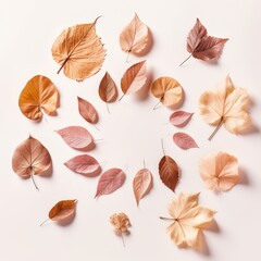 Poster - bright autumn leaves arrangement on light background, ideal for seasonal decor and nature inspired d