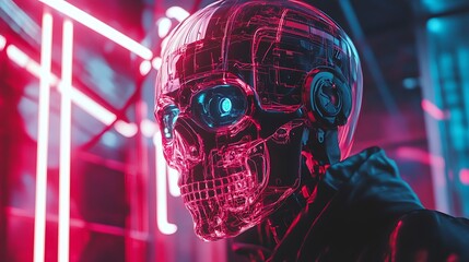 Wall Mural - Cyberpunk Skull: Neon City Nights