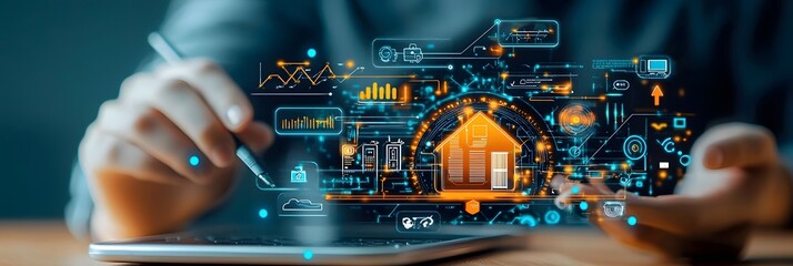 Aufkleber - Smart Home Automation Dashboard with Futuristic Digital Interface Showcasing Advanced Home Automation and IoT Technology for Efficient and Convenient Home Management