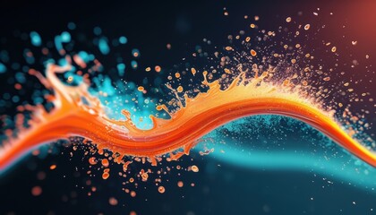 Poster - Vibrant orange and blue paint splash on dark background
