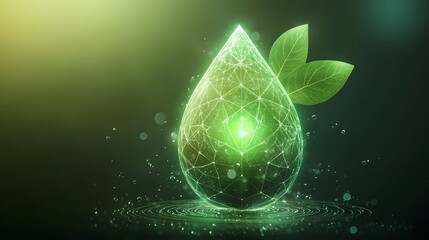Aufkleber - Glowing Biofuel Droplet with Sprouting Leaf   Conceptual Digital Depicting Innovative Sustainable Energy Solutions