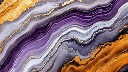 Poster - Close up view of a purple and gold marble texture with vivid color patterns and unique natural formations