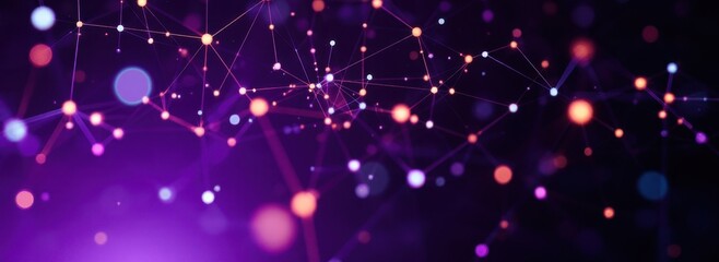 Fototapete - Abstract network of glowing nodes and lines on a purple background
