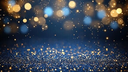 Poster - Glittering gold and blue bokeh lights sparkling on dark background