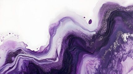 Poster - Purple and white abstract painting with floral elements and texture details