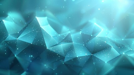 Poster - Abstract blue geometric pattern with light particles