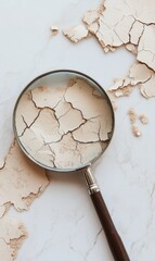 Fototapete - Dry flaky skin magnified revealing intricate cracks and textures on a light surface. Generative AI