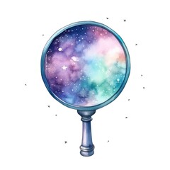 Canvas Print - Magnifying glass in Watercolor style astronomy universe galaxy.