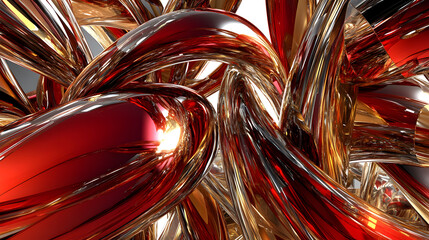 Poster - A collection of shiny red and gold metal objects with a focus on texture and color in a dramatic arrangement