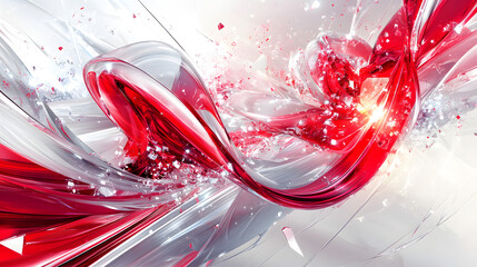 Poster - Abstract red and white wallpaper design with floral elements on a textured background