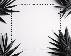 Wall Mural - black and white tropical palm leaf border frame on white background