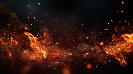 Poster - Dynamic Flow of Fire and Embers Creating Magical Particles in Dark Background for Art and Design Projects