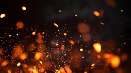 Poster - vibrant particles of fire embers dancing in the air against a dark background creating a stunning an