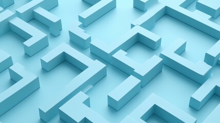 Poster - Abstract 3d maze pattern in light blue tones