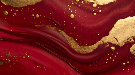 Poster - Red and gold abstract background featuring world map and geometric patterns