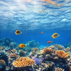 Poster - Vibrant coral reef teeming with tropical fish in a clear ocean. Generative AI
