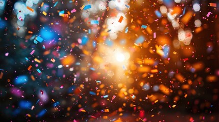 Poster - Vibrant confetti explosion with colorful lights and sparks in motion