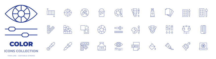 Poster - Color icons collection. Thin Line icons, editable stroke. cmyk, color, color palette, fill, no artificial colours, paint can, pantone, art, color sample, ink, oil paint, paper