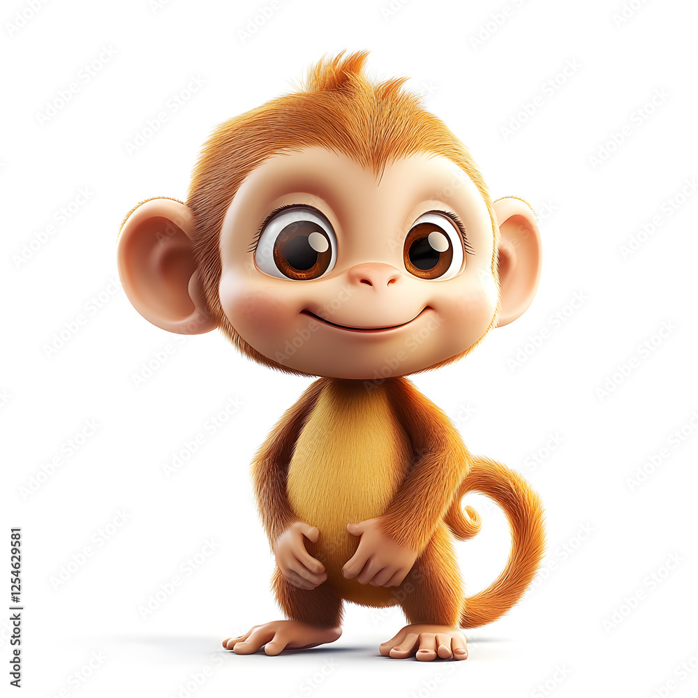 3d cartoon cute illustration of monkey on white background Stock ...