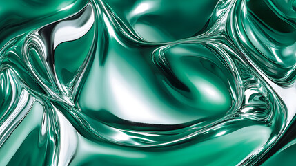 Poster - Green liquid in a swirling pattern with a close-up of a vibrant plant background