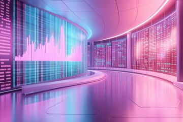 Poster - A vibrant digital space displaying data visualizations with neon colors, showcasing charts and numerical information.