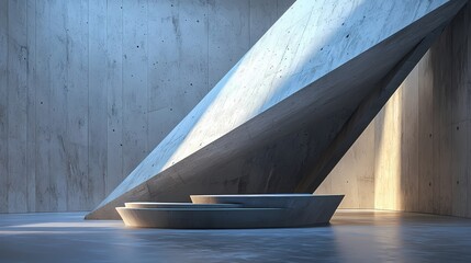 Poster - Modern Concrete Architecture Interior with Geometric Design and Soft Lighting Display Podium