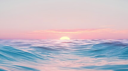 Poster - Serene ocean view at sunset with gentle waves and soft pastel colors creating a peaceful mood