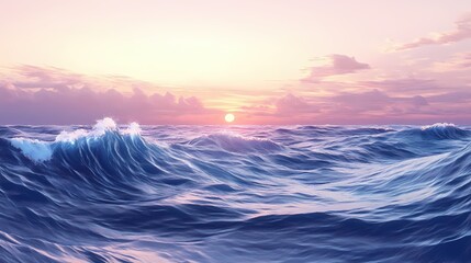 Poster - Serene ocean view with gentle waves under a pastel sunset sky creating a peaceful seascape