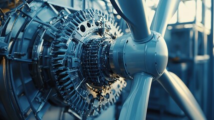 Poster - Intricate Turbine Engine Close Up Capturing Precision Engineering and Mechanical Design Detail