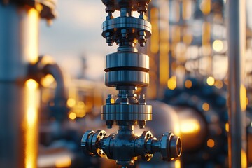 Poster - Industrial Pipeline System with Metal Valves and Fittings in a Modern Factory Setting